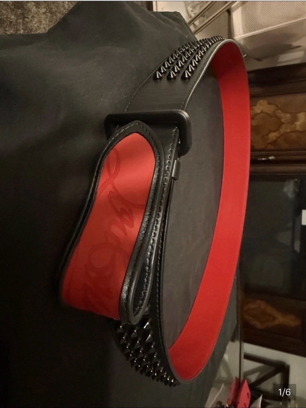 Christian Louboutin Black Belt with Signature Red Lining
